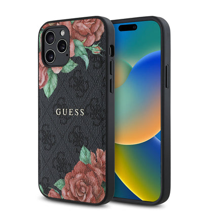 Apple iPhone 12 Pro Kılıf Guess Orjinal Lisanslı M-safe Şarj Özellikli Gül Baskılı 4G Desenli Yazı Logolu Kapak - Görsel 3