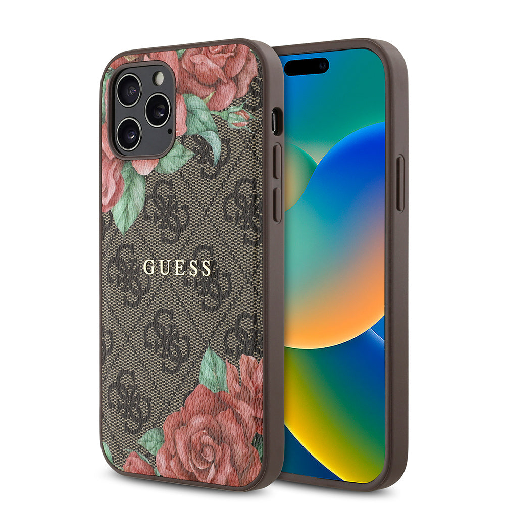 Apple iPhone 12 Pro Kılıf Guess Orjinal Lisanslı M-safe Şarj Özellikli Gül Baskılı 4G Desenli Yazı Logolu Kapak - Görsel 2