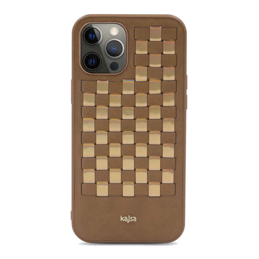 Apple iPhone 12 Pro Kılıf Kajsa Preppie Serisi Spotlight Woven Kapak - Görsel 5