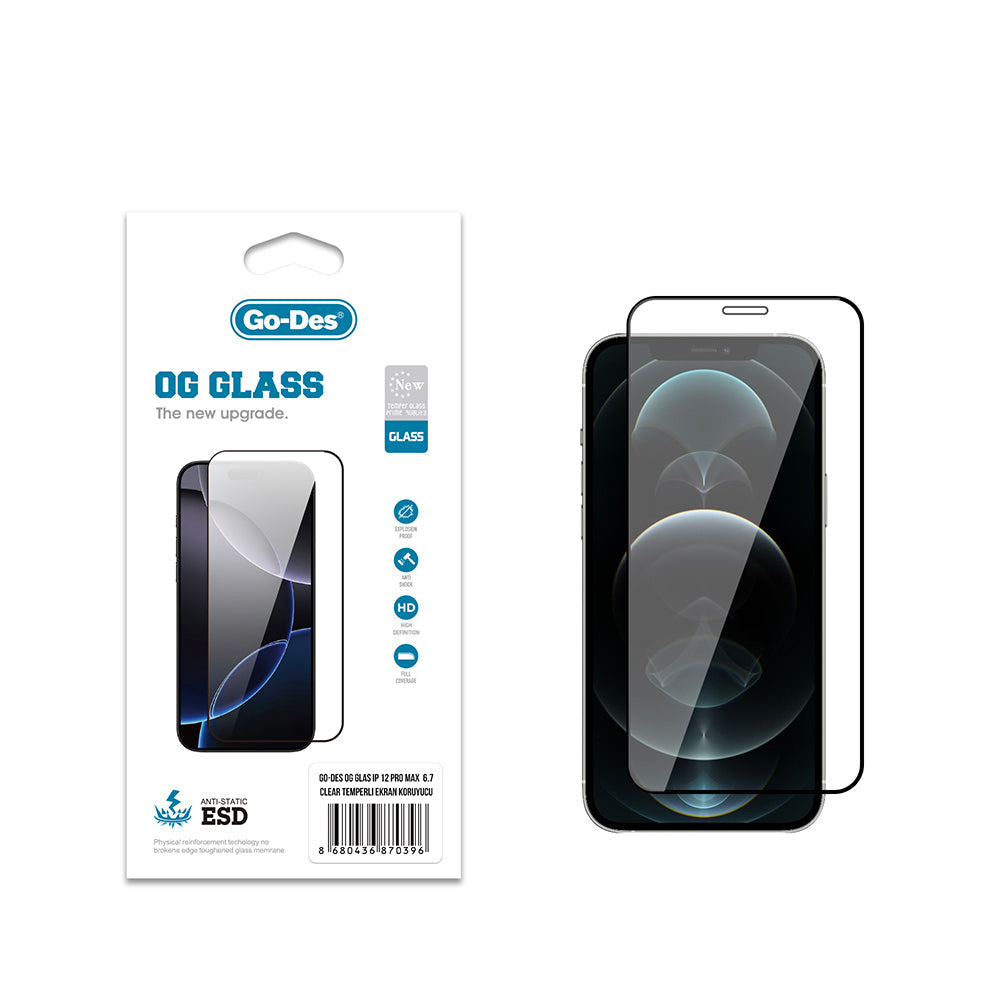 Apple iPhone 12 Pro Max Go Des OG Glass Antistatik Temperli Cam Ekran Koruyucu - Görsel 2
