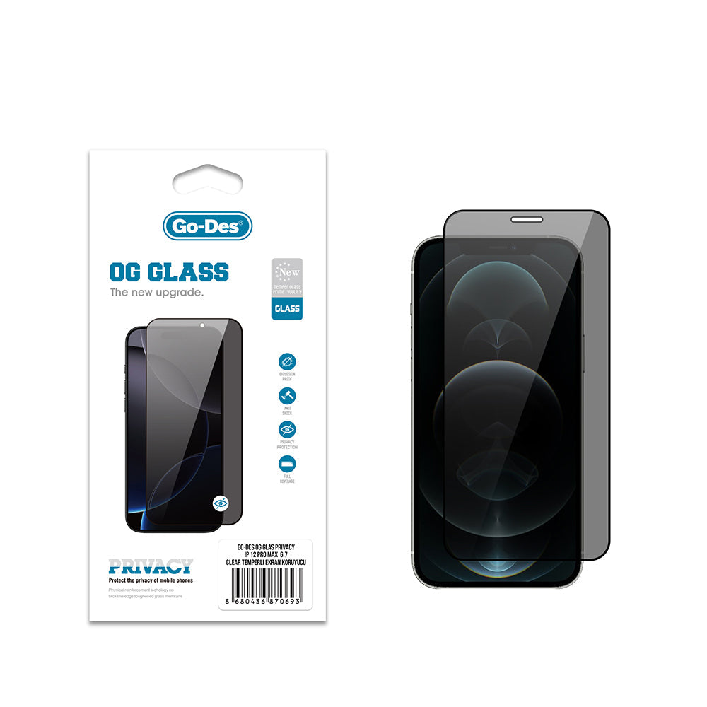 Apple iPhone 12 Pro Max Go Des OG Glass Privacy Antistatik Temperli Cam Ekran Koruyucu - Görsel 2