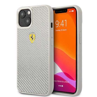 Apple iPhone 13 Kılıf Ferrari Orjinal Lisanlı Klasik Metal Logolu Karbon Dizayn Kapak - Görsel 2