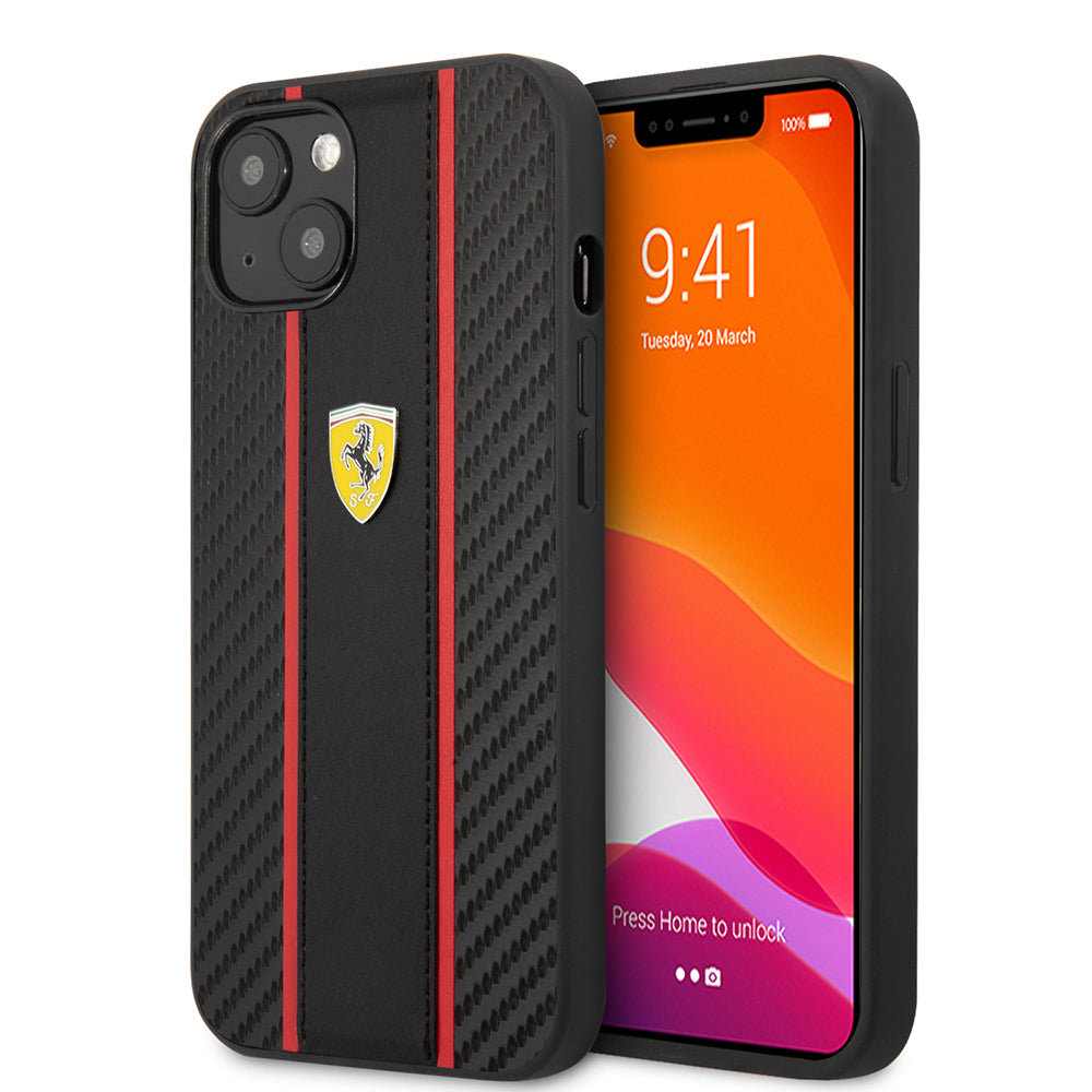 Apple iPhone 13 Kılıf Ferrari Orjinal Lisanslı PU Deri Ve Karbon Dizayn Kapak - Görsel 2