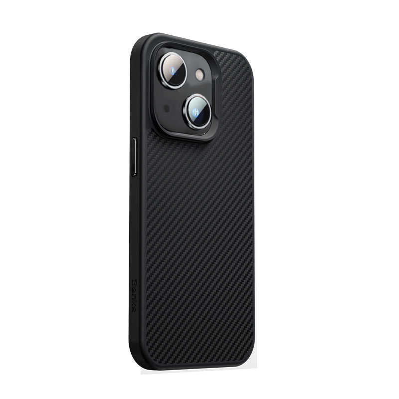 Apple iPhone 13 Kılıf Karbon Fiber M-safe Şarj Özellikli Benks 600D Hybrid Kevlar Kapak - Görsel 2