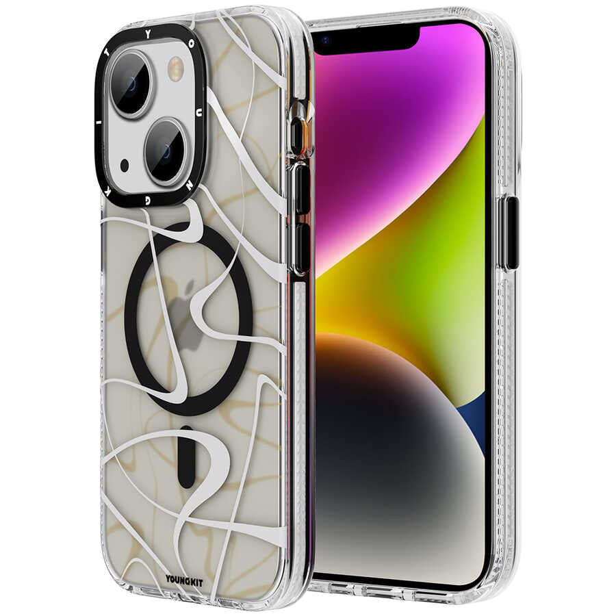 Apple iPhone 13 Kılıf M-safe Şarj Özellikli Youngkit Water-Ink Serisi Kapak - Görsel 5