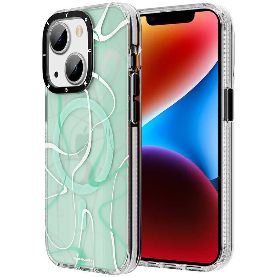Apple iPhone 13 Kılıf M-safe Şarj Özellikli Youngkit Water-Ink Serisi Kapak - Görsel 2
