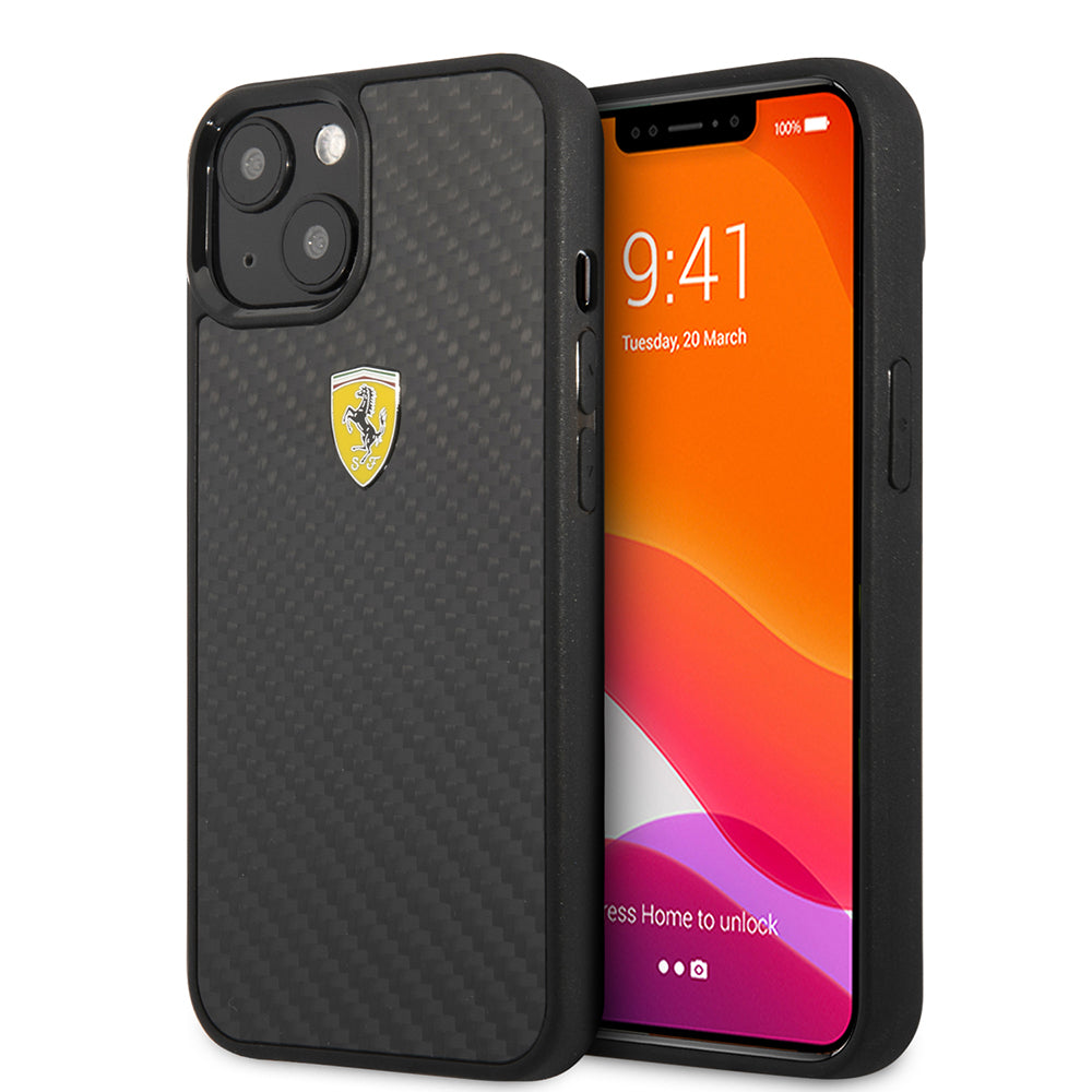 Apple iPhone 13 Mini Kılıf Ferrari Orjinal Lisanlı Klasik Metal Logolu Karbon Dizayn Kapak - Görsel 2