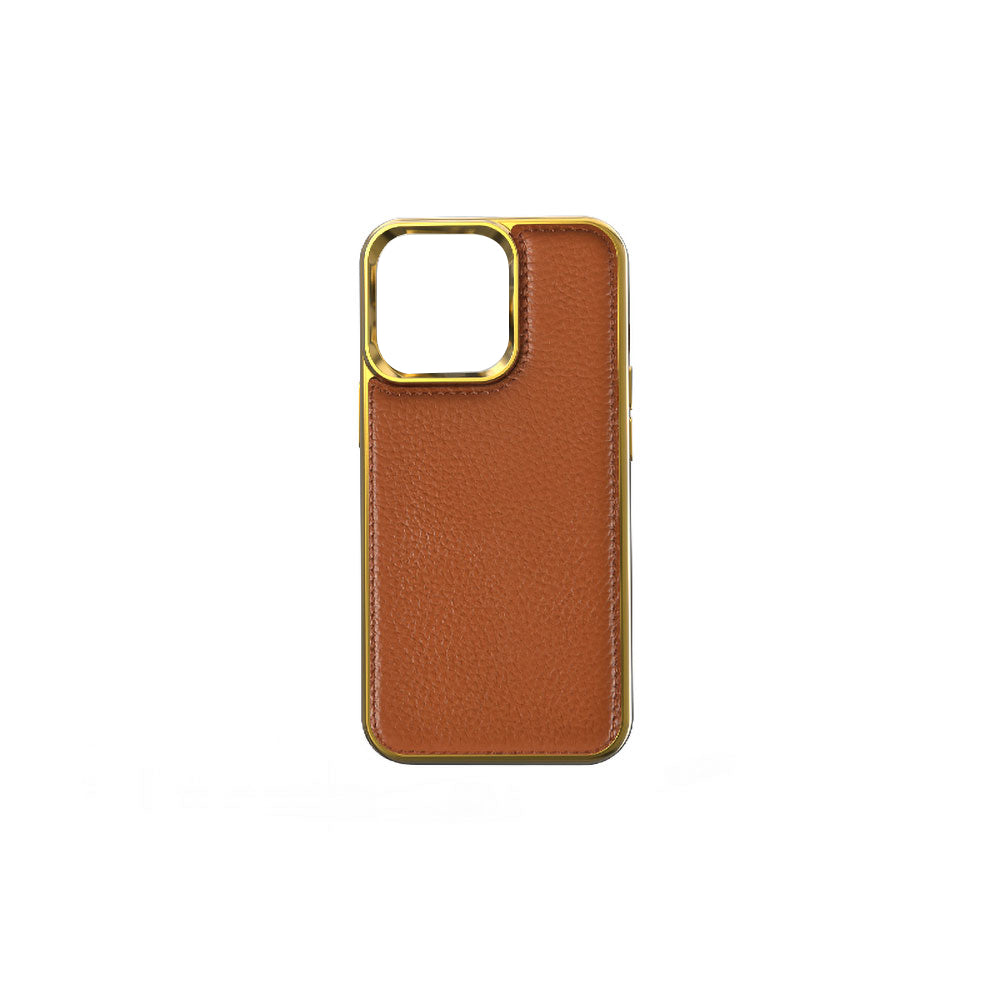 Apple iPhone 13 Mini Kılıf Wiwu Genuine Leather Gold Calfskin Orjinal Deri Kapak - Görsel 2