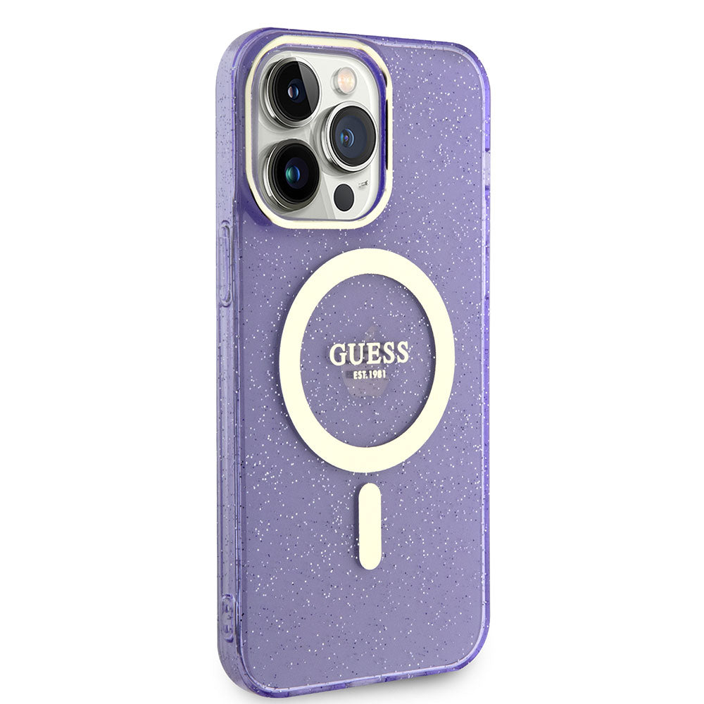 Apple iPhone 13 Pro Kılıf GUESS M-safe Şarj Özellikli Glitter Kapak - Görsel 3
