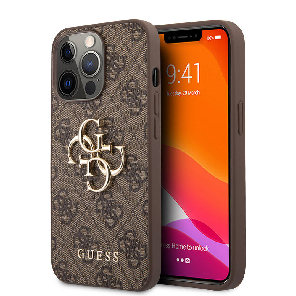 Apple iPhone 13 Pro Kılıf Guess Orjinal Lisanslı PU Deri 4G Desenli Metal Büyük 4G ve Yazı Logolu Kapak - Görsel 2