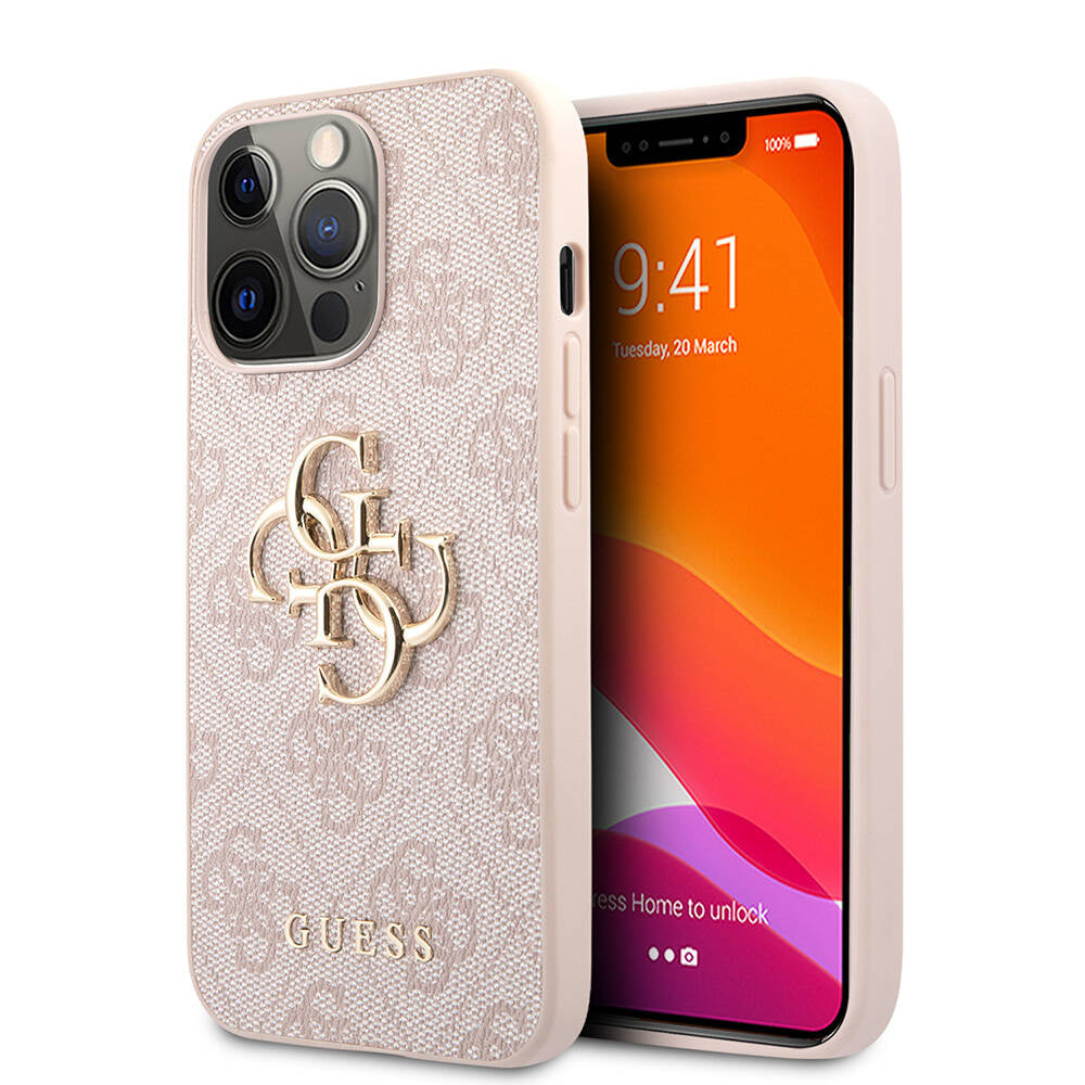 Apple iPhone 13 Pro Kılıf Guess Orjinal Lisanslı PU Deri 4G Desenli Metal Büyük 4G ve Yazı Logolu Kapak - Görsel 3