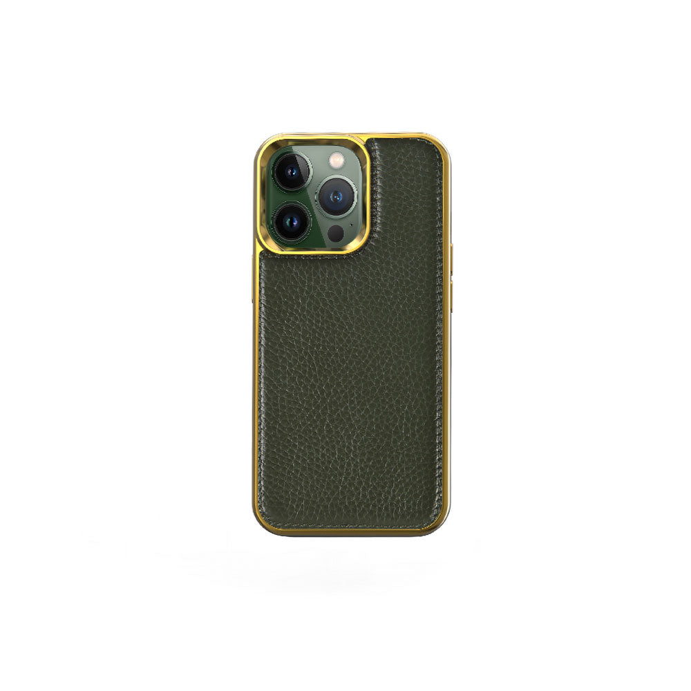 Apple iPhone 13 Pro Kılıf Wiwu Genuine Leather Gold Calfskin Orjinal Deri Kapak - Görsel 2