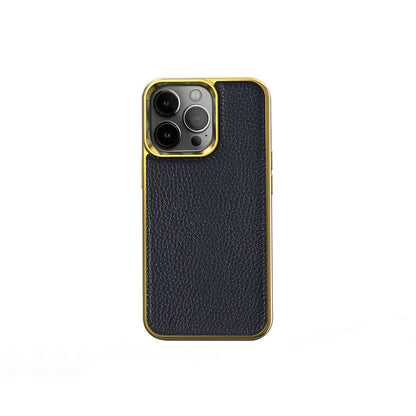 Apple iPhone 13 Pro Kılıf Wiwu Genuine Leather Gold Calfskin Orjinal Deri Kapak - Görsel 3
