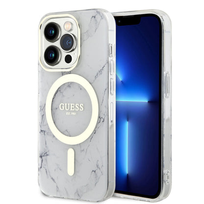 Apple iPhone 13 Pro Max Kılıf GUESS M-safe Şarj Özellikli Mermer Desenli Kapak