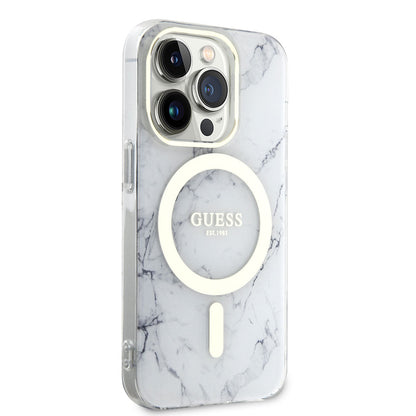 Apple iPhone 13 Pro Max Kılıf GUESS M-safe Şarj Özellikli Mermer Desenli Kapak - Görsel 2