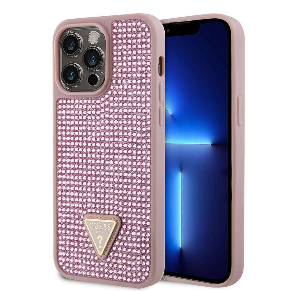 Apple iPhone 13 Pro Max Kılıf Guess Orjinal Lisanslı Taşlı Arka Yüzey Üçgen Logolu Kapak - Görsel 4