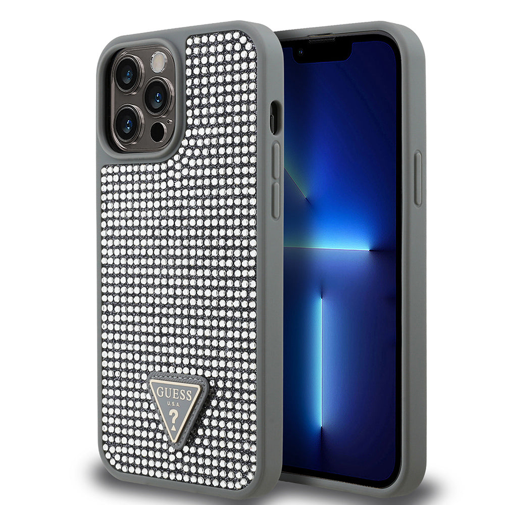 Apple iPhone 13 Pro Max Kılıf Guess Orjinal Lisanslı Taşlı Arka Yüzey Üçgen Logolu Kapak - Görsel 5