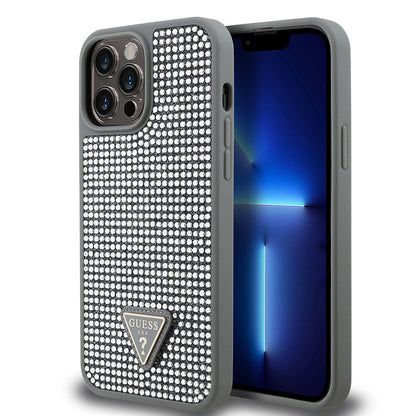 Apple iPhone 13 Pro Max Kılıf Guess Orjinal Lisanslı Taşlı Arka Yüzey Üçgen Logolu Kapak - Görsel 5