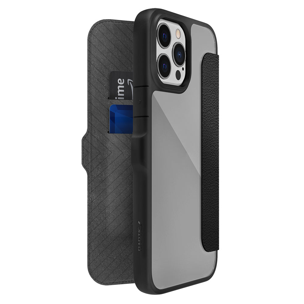 Apple iPhone 13 Pro Max Kılıf Vegan Deri Tasarımlı Şeffaf Arka Yüzey Kartlıklı Raptic Urban Folio Serisi Kapak - Görsel 2