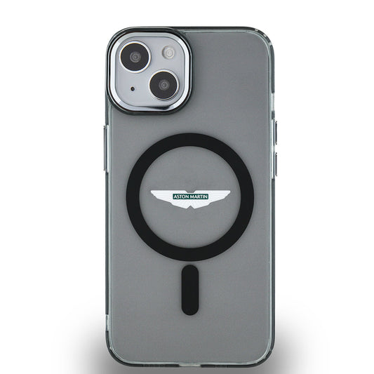 Apple iPhone 14 Kılıf Aston Martin Orjinal Lisanslı M-safe Şarj Özellikli IML Baskı Logolu Metal Düğmeli Kapak