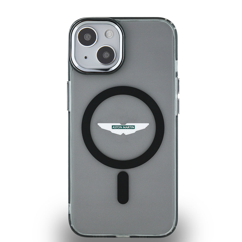 Apple iPhone 14 Kılıf Aston Martin Orjinal Lisanslı M-safe Şarj Özellikli IML Baskı Logolu Metal Düğmeli Kapak - Görsel 2