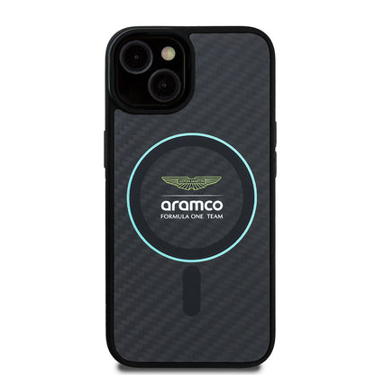 Apple iPhone 14 Kılıf Aston Martin Orjinal Lisanslı M-safe Şarj Özellikli Renkli Halka ve Karbon Fiber Tasarımlı Kapak - Görsel 2