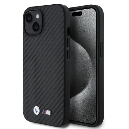 Apple iPhone 14 Kılıf BMW Orjinal Lisanslı Karbon Fiber Tasarımlı ve Metal Logolu PU Deri Kapak
