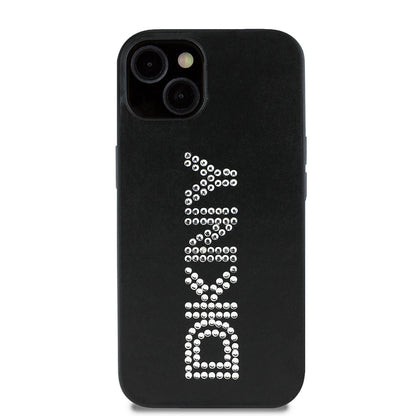 Apple iPhone 14 Kılıf DKNY Orjinal Lisanslı Taşlı DKNY Yazılı Metalik Rhinestones PU Deri Kapak