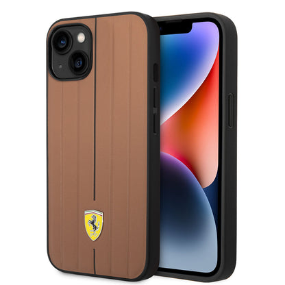 Apple iPhone 14 Kılıf Ferrari Orjinal Lisanslı Deri Arka Yüzey Metal Logolu Şerit Tasarımlı Kapak - Görsel 2
