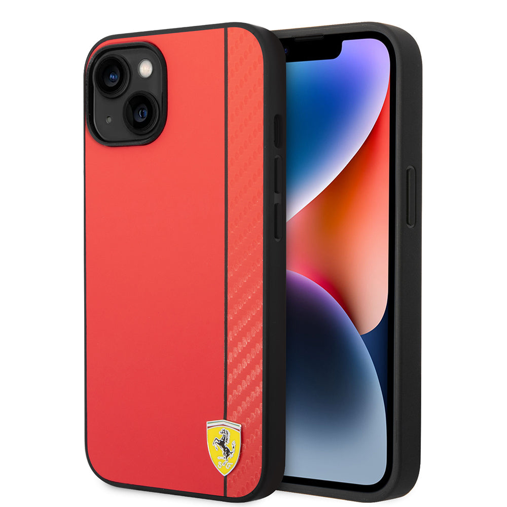 Apple iPhone 14 Kılıf Ferrari Orjinal Lisanslı M-safe Şarj Özellikli Pu Deri Ve Karbon Şeritli Dizayn Kapak - Görsel 3