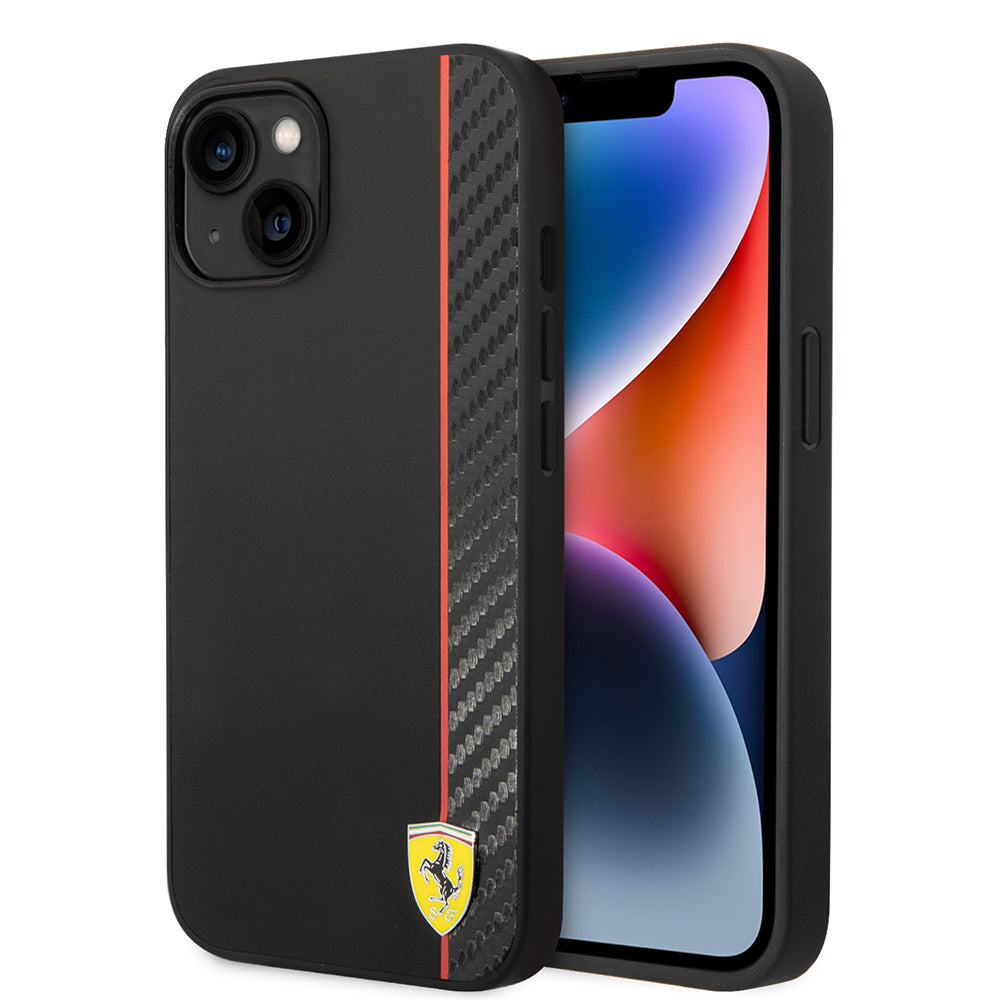 Apple iPhone 14 Kılıf Ferrari Orjinal Lisanslı M-safe Şarj Özellikli Pu Deri Ve Karbon Şeritli Dizayn Kapak - Görsel 2