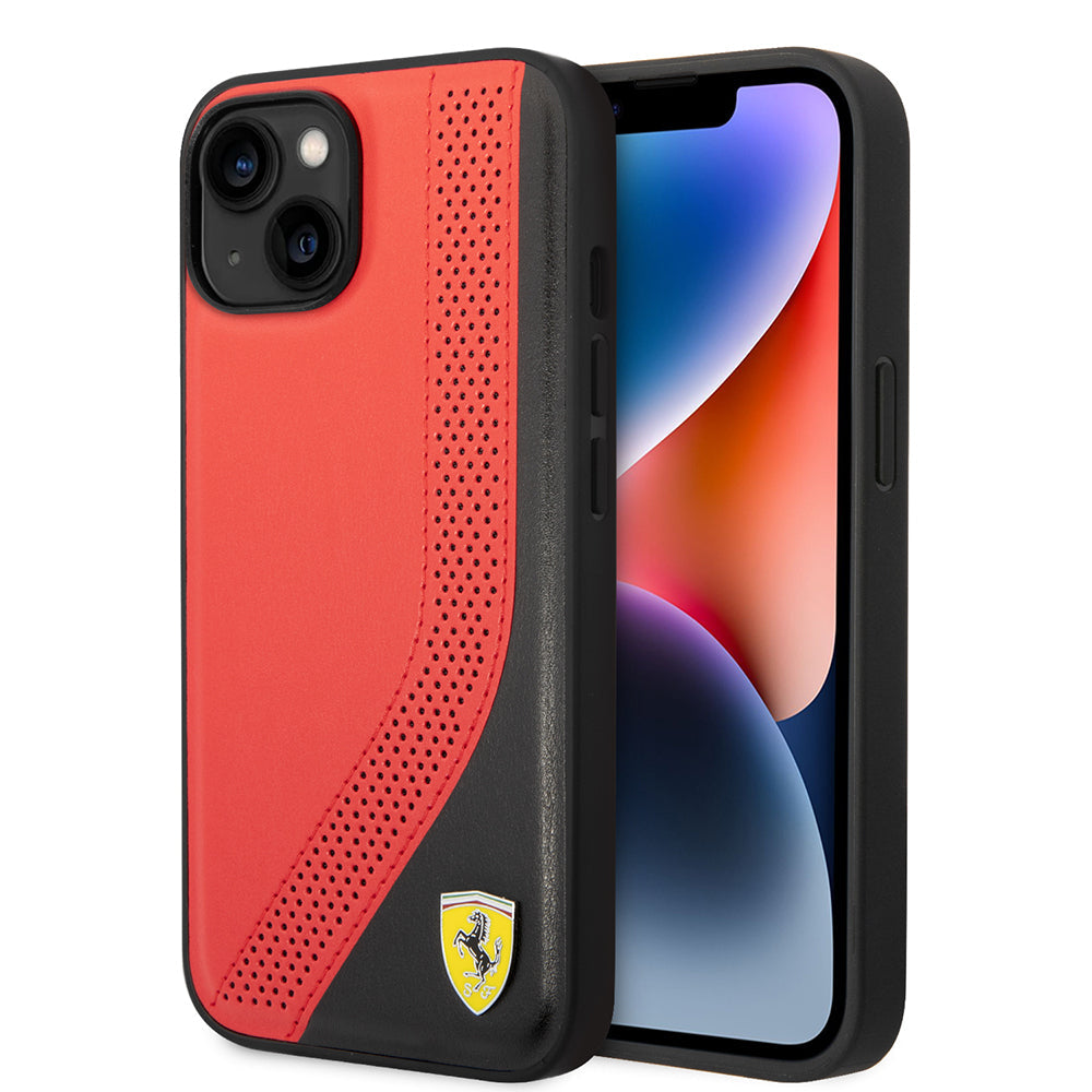 Apple iPhone 14 Kılıf Ferrari Orjinal Lisanslı Metal Logolu Deri Delikli Dikişli Dizayn Kapak - Görsel 2