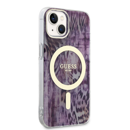 Apple iPhone 14 Kılıf GUESS M-safe Şarj Özellikli Leopar Desenli Kapak - Görsel 2
