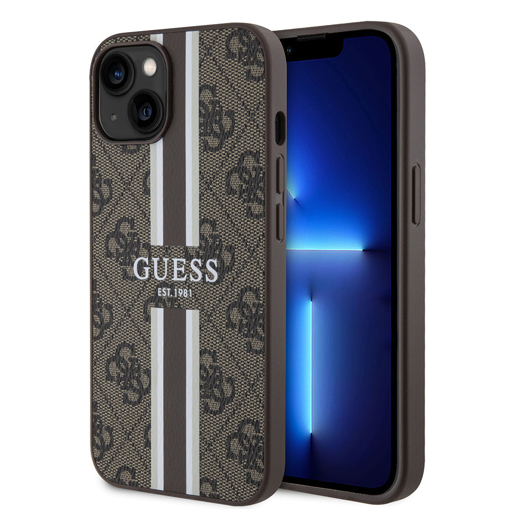 Apple iPhone 14 Kılıf Guess Orjinal Lisanslı M-safe Şarj Özellikli 4G Şerit Tasarımlı Printed Kapak - Görsel 4