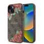 Apple iPhone 14 Kılıf Guess Orjinal Lisanslı M-safe Şarj Özellikli Gül Baskılı 4G Desenli Yazı Logolu Kapak