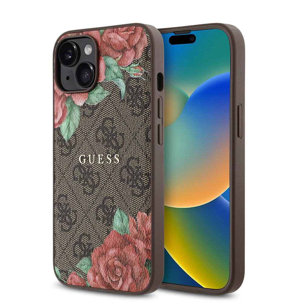 Apple iPhone 14 Kılıf Guess Orjinal Lisanslı M-safe Şarj Özellikli Gül Baskılı 4G Desenli Yazı Logolu Kapak - Görsel 2