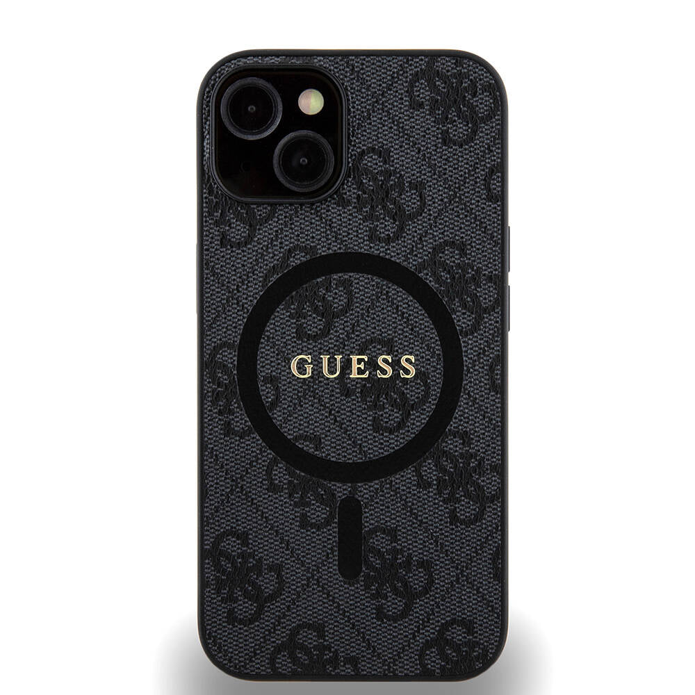 Apple iPhone 14 Kılıf Guess Orjinal Lisanslı M-safe Şarj Özellikli PU Halkalı 4G Desenli Yazı Logolu Kapak - Görsel 2