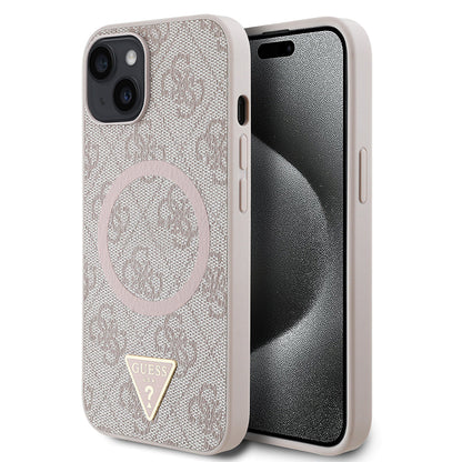 Apple iPhone 14 Kılıf Guess Orjinal Lisanslı M-safe Şarj Özellikli PU Üçgen Logo 4G Desenli Kapak - Görsel 4