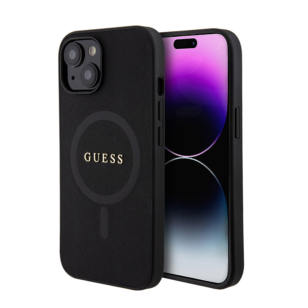 Apple iPhone 14 Kılıf Guess Orjinal Lisanslı M-safe Şarj Özellikli Yazı Logolu Saffiano Classic Kapak - Görsel 2