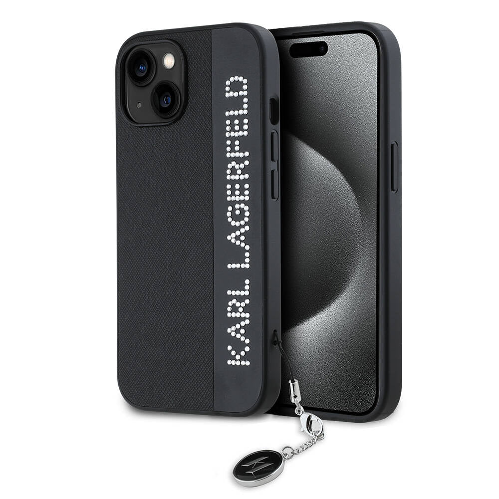 Apple iPhone 14 Kılıf Karl Lagerfeld Orjinal Lisanslı Anahtarlıklı Taşlı KL Yazılı Saffiano Rhinestones Kapak - Görsel 2