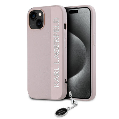 Apple iPhone 14 Kılıf Karl Lagerfeld Orjinal Lisanslı Anahtarlıklı Taşlı KL Yazılı Saffiano Rhinestones Kapak - Görsel 3