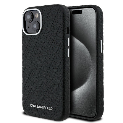 Apple iPhone 14 Kılıf Karl Lagerfeld Orjinal Lisanslı PU Deri Damgalı Metal Yazı Logolu Kapak