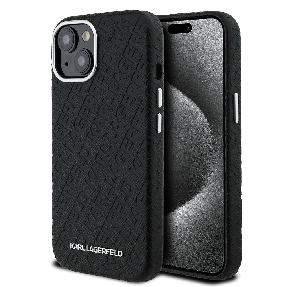 Apple iPhone 14 Kılıf Karl Lagerfeld Orjinal Lisanslı PU Deri Damgalı Metal Yazı Logolu Kapak - Görsel 2