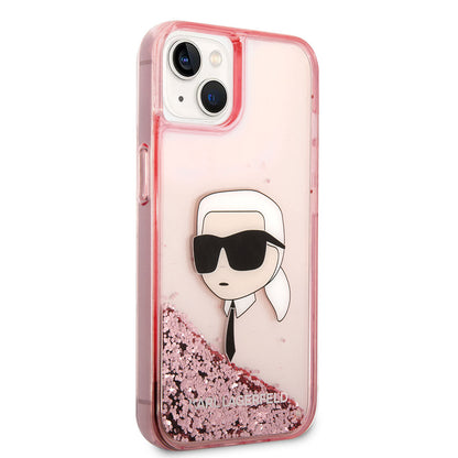 Apple iPhone 14 Kılıf Karl Lagerfeld Sıvılı Simli Karl Head Dizayn Kapak - Görsel 2