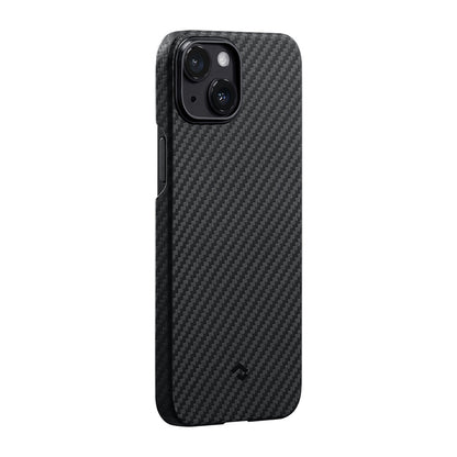 Apple iPhone 14 Kılıf M-safe Şarj Özellikli 1500D Aramid Fiber Pitaka Ultra-Slim Classic Serisi Black-Grey Twill Kapak
