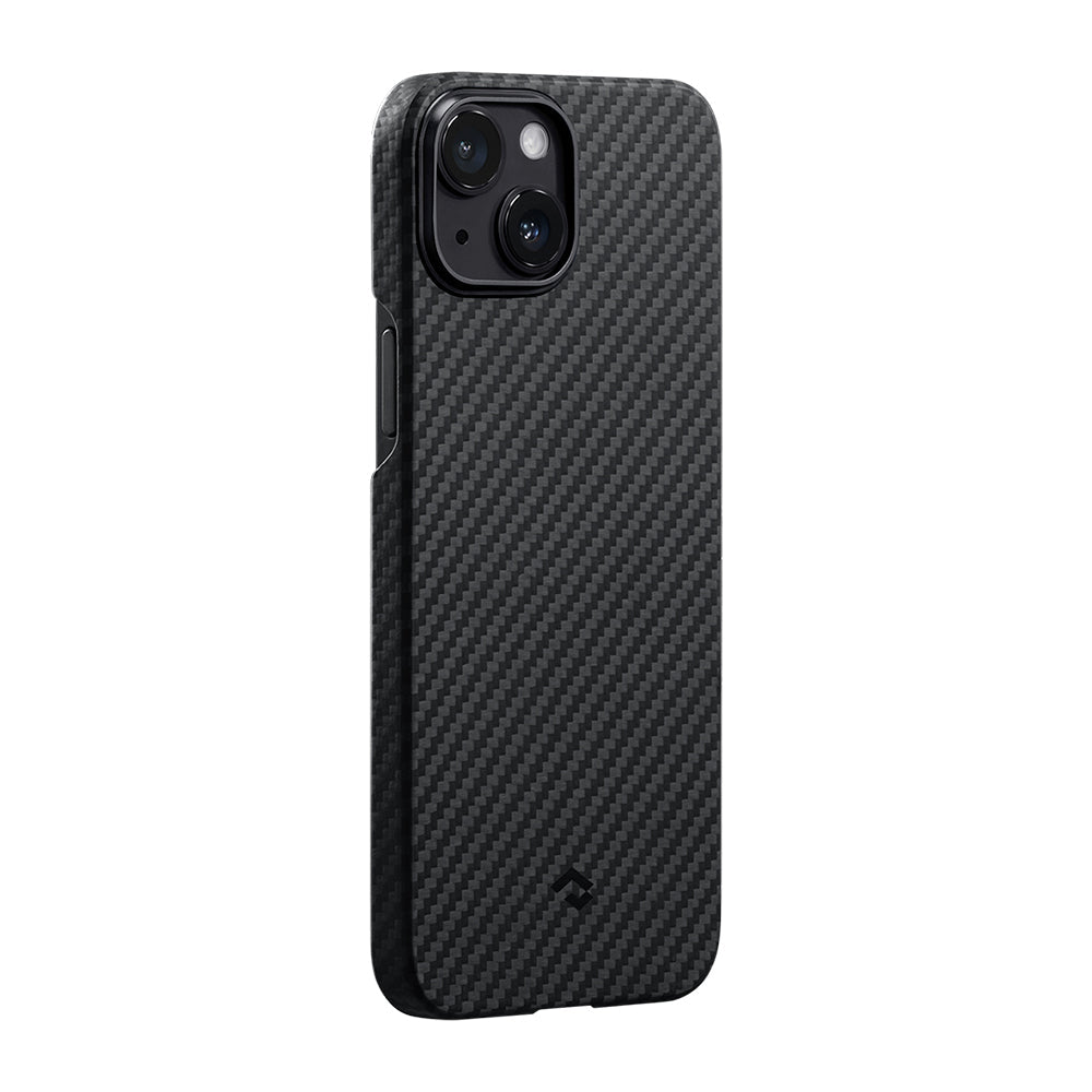 Apple iPhone 14 Kılıf M-safe Şarj Özellikli 1500D Aramid Fiber Pitaka Ultra-Slim Classic Serisi Black-Grey Twill Kapak - Görsel 2