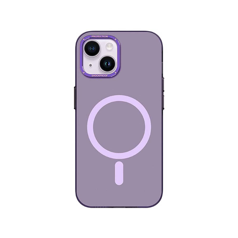 Apple iPhone 14 Kılıf M-safe Şarj Özellikli Metal Kamera Çerçeveli Recci Glaze Serisi Kapak - Görsel 3