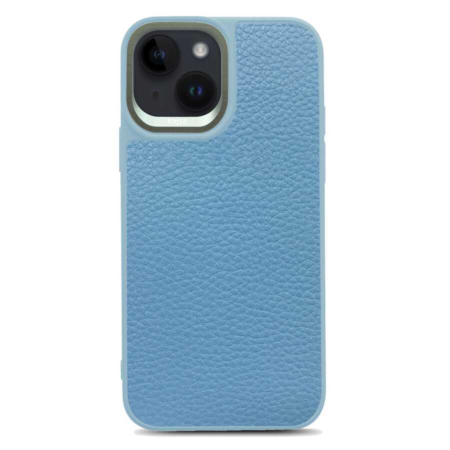 Apple iPhone 14 Kılıf Soft Deri Metal Kamera Çerçeveli Kajsa Litchi Kapak - Görsel 2