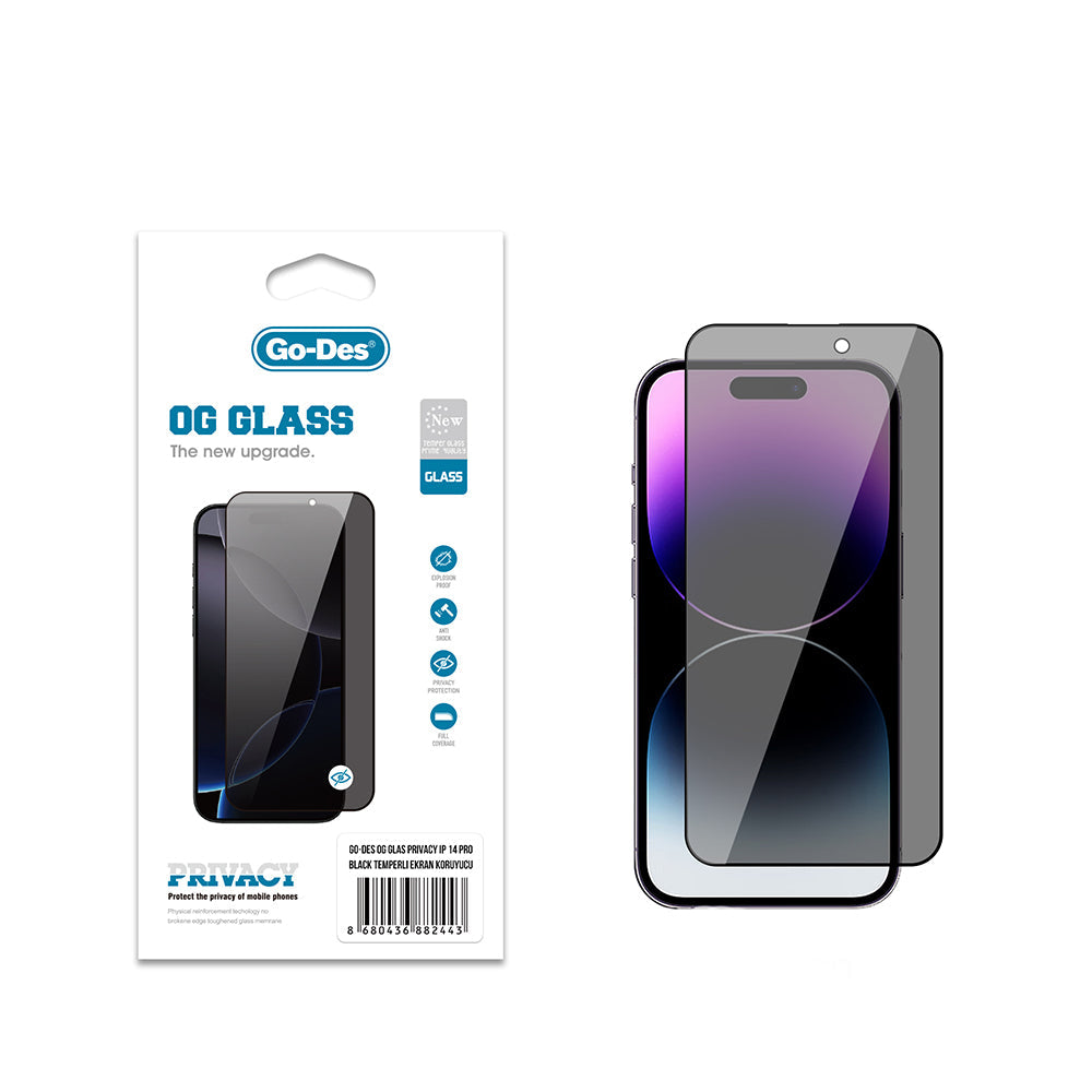 Apple iPhone 14 Pro Go Des OG Glass Privacy Antistatik Temperli Cam Ekran Koruyucu - Görsel 2
