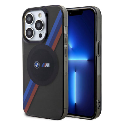 Apple iPhone 14 Pro Kılıf BMW M-safe Şarj Özellikli Transparan 3 Renkli Şerit Dizayn Kapak